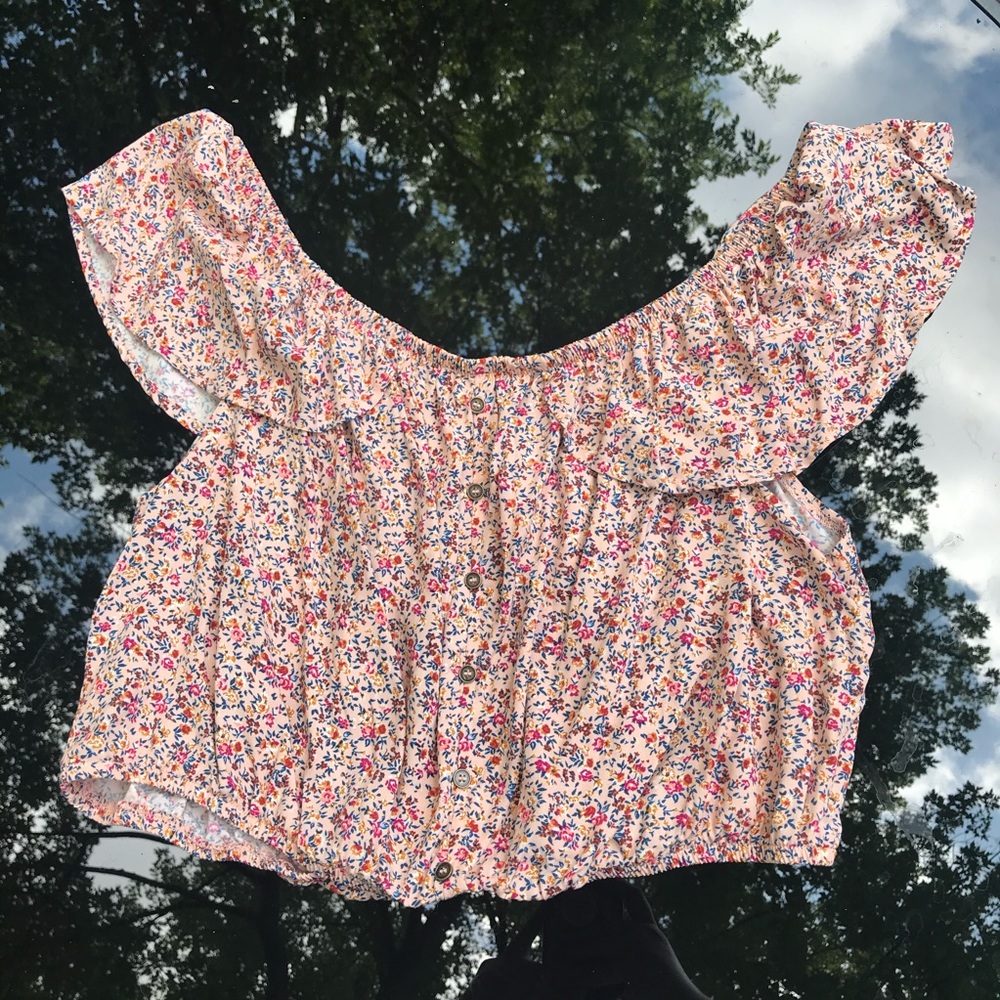 peach floral crop top xxl